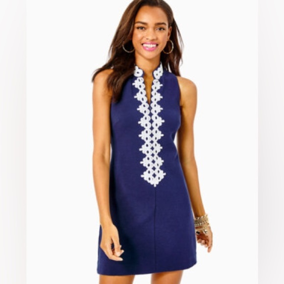 Like new- Lilly Pulitzer Callista High Collar Shift Dress True Navy Size XS - Picture 9 of 11